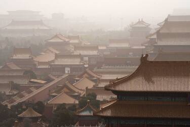 The Forbidden City shrouded in smog during a sandstorm in Beijing, China, on Wednesday, March 22, 2023. Beijing warned vulnerable residents to stay indoors Wednesday, as a sandstorm  the third this month  combined with regular industrial pollution to create a thick, unbreathable haze over the city, the worst inÂ two years.Â Source: Bloomberg