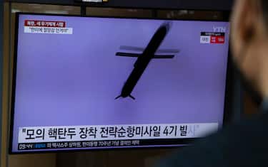 epa10539758 A man watches the news at a station in Seoul, South Korea, 24 March 2023. According to the official Korean Central News Agency (KCNA), North Korea tested a new underwater nuclear attack drone on 21 March capable of spawning a 'radioactive tsunami' and stealthily attacking enemies. North Korea also conducted cruise missile drills on 22 March, using 'a test warhead simulating a nuclear warhead.' The drills were conducted amid continued US-South Korean joint military exercises.  EPA/JEON HEON-KYUN