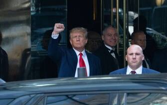 Former US president Donald Trump arrives ahead of his arraignment at the Manhattan Federal Court in New York City on April 4, 2023. - Former US President Donald Trump is to be booked, fingerprinted, and will have a mugshot taken at a Manhattan courthouse on the afternoon of April 4, 2023, before appearing before a judge as the first ever American president to face criminal charges. (Photo by Bryan R. Smith / AFP)