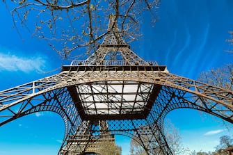Paris, the replica of the Eiffel Tower appears next to the original PHOTO