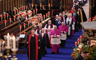 Faith leaders and faith representatives in the procession through Westminster Abbey ahead of the coronation ceremony of King Charles III and Queen Camilla in London. Picture date: Saturday May 6, 2023.