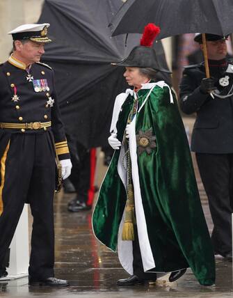 The Princess Royal and her husband Timothy Laurence arriving at Westminster Abbey, London, ahead of the coronation of King Charles III and Queen Camilla on Saturday. Picture date: Saturday May 6, 2023.