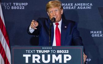 (FILES) Former US President Donald Trump speaks during a Make America Great Again rally in Manchester, New Hampshire, on April 27, 2023. A combative Donald Trump made a rare live appearance on CNN on May 10, 2023, repeating his false claims about the 2020 election, hurling insults and mocking a former magazine columnist he was found liable of sexually abusing and defaming.
Trump, during a one-hour "town hall" on the cable television network that he regularly denounced as "fake news" while in the White House, took questions on a broad range of subjects including the war in Ukraine, the debt limit, immigration and his multiple legal challenges. (Photo by Joseph Prezioso / AFP)