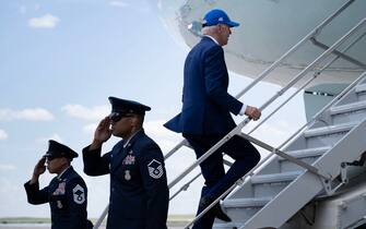 US President Joe Biden boards Air Force One at Peterson Space Force Base in Colorado Springs, Colorado, on June 1, 2023, as he travels back to Washington, DC. (Photo by Brendan Smialowski / AFP) (Photo by BRENDAN SMIALOWSKI/AFP via Getty Images)