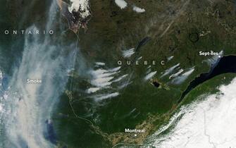 Burning Canada, whose blanket of smoke and ash extended as far as the city of New York, was also photographed by satellites: so far, according to data updated to June 5 by the Quebec Fire Prevention Agency, more than 160,000 hectares of land were burned, an area that is enormously greater than the average area affected by fires this season, which is around 247 hectares.  According to the agency itself, the unusual violence this year is also due to the high temperatures and drought conditions that have occurred in the region.  https://visibleearth.nasa.gov/ +++ ATTENTION THE PHOTO CANNOT BE PUBLISHED OR REPRODUCED WITHOUT THE AUTHORIZATION OF THE SOURCE OF ORIGIN TO WHICH IT IS REFERRED +++ NPK +++