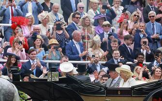 ASCOT, ENGLAND - JUNE 20: King Charles III and Queen Camilla attend day one of Royal Ascot 2023 at Ascot Racecourse on June 20, 2023 in Ascot, England.  (Photo by Chris Jackson/Getty Images)