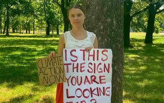 ''Week 256. We are currently breaking heat records around the world.  Last week we experienced the hottest days on record, many days in a row.  We are also experiencing record sea level temperatures and low ice levels.  This is an emergency.  #FridaysForFuture'', wrote Greta Thumberg on Twitter, 14 July 2023. TWITTER +++ ANSA PROVIDES ACCESS TO THIS HANDOUT PHOTO TO BE USED SOLELY TO ILLUSTRATE NEWS REPORTING OR COMMENTARY ON THE FACTS OR EVENTS DEPICTED IN THIS IMAGE;  NO ARCHIVING;  NO LICENSES+++