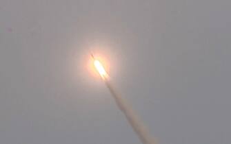 RUSSIA - FEBRUARY 19, 2022: A 3M22 Zircon hypersonic cruise missile test-fired by the Admiral Flota Sovetskogo Soyuza Gorshkov frigate in the White Sea. Zircon is the world's first sea-based missile of its kind, with a flight range of 1,000km at a speed of Mach 8-9. Russian Defence Ministry/TASS/Sipa USA