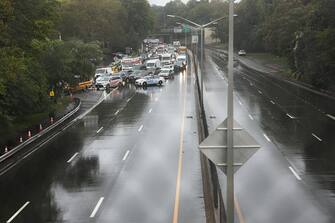 NEW YORK, NEW YORK - SEPTEMBER 29: A section of the Prospect Expressway is closed during high water after heavy rain and flooding on September 29, 2023 in the Brooklyn Borough of New York City.  Much of the Northeast is experiencing severe flooding after heavy rains swept through the area this morning.  (Photo by Spencer Platt/Getty Images)