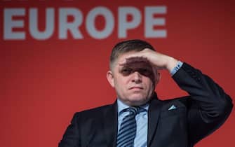 epa05656914 Robert Fico, Prime Minister of Slovakia and leader of SMER party reacts at the Party of European Socialists Council in Prague, Czech Republic, 02 December 2016.  EPA/FILIP SINGER