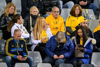 BRUSSELS - Uproar among Sweden fans during the European Championship qualifying match between Belgium and Sweden at the King Baudouin Stadium on October 16, 2023 in Brussels, Belgium.  ANP |  Hollandse Hoogte |  GERRIT VAN COLOGNE (Photo by ANP via Getty Images)