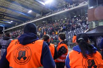BRUSSELS, BELGIUM - OCTOBER 16: fans in distress after a potential terrorist attack during the Group F - UEFA EURO 2024 European Qualifiers match between Belgium and Sweden at King Baudouin Stadium on October 16, 2023 in Brussels, Belgium.  (Photo by Joris Verwijst/BSR Agency/Getty Images)