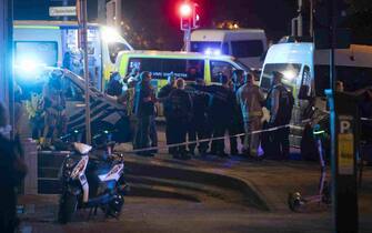 Illustration picture shows the police perimeter at the site of a shooting incident in the Ieperlaan - Boulevard d'Ypres, Brussels, Monday 16 October 2023. BELGA PHOTO HATIM KAGHAT (Photo by HATIM KAGHAT / BELGA MAG / Belga via AFP) (Photo by HATIM KAGHAT/BELGA MAG/AFP via Getty Images)