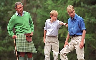 BALMORAL, UNITED KINGDOM - AUGUST 16: Prince Charles With Prince William And Prince Harry Visit Glen Muick On The Balmoral Castle Estate (Photo by Tim Graham Photo Library via Getty Images)
