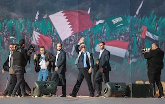 Yahya Sinwar, leader of the Palestinian Hamas Islamist movement take part in a rally organized to mark the movement's 35th founding anniversary.