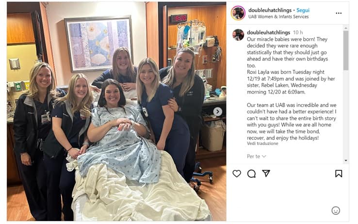 Post su instagram parto con doppio utero