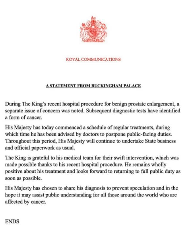 La nota di Buckingham Palace