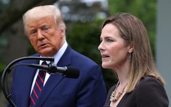 WASHINGTON, DC - SEPTEMBER 26: Seventh U.S. Circuit Court Judge Amy Coney Barrett speaks after U.S. President Donald Trump announced that she will be his nominee to the Supreme Court in the Rose Garden at the White House September 26, 2020 in Washington, DC. With 38 days until the election, Trump tapped Barrett to be his third Supreme Court nominee in just four years and to replace the late Associate Justice Ruth Bader Ginsburg, who will be buried at Arlington National Cemetery on Tuesday. (Photo by Chip Somodevilla/Getty Images)