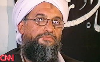 AFGHANISTAN - MAY 26: (JAPAN OUT)(VIDEO CAPTURE) This image, taken from a collection of videotapes obtained by CNN, shows Ayman Al-Zawahiri, second in command of the terrorist network al Qaeda, at a press conference  May 26, 1998 in Afghanistan. The tape showing this image was included in a large collection of videotapes obtained by CNN from a secret location in Afghanistan. Although it can not be positively verified that the tapes were created by the al Qaeda terrorist network the tapes do show dramatic and sometimes repulsive images of poison gas experiments on dogs, instructions on making TNT and weapons training by men speaking Arabic. (Photo by CNN via Getty Images)
