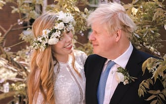 Boris and Carrie Johnson in the garden of 10 Downing Street after their wedding on Saturday. 