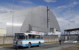 epa07708599 General view of the new Safe Confinement covering the 4th block of Chernobyl Nuclear power plant in Chernobyl, Ukraine, 10 July 2019. A solemn event connected with transfer of the new safe confinement from Novarka to the Chernobyl Nuclear Power Plant for exploitation took place in Chernobyl. French company Novarka has ended work on the installation of an arch for the new safe confinement over the Generating Unit No. 4 of Chernobyl Nuclear Power Plant.  EPA/SERGEY DOLZHENKO