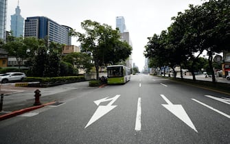 epa10090989 An empty street in Xinyi business district during the Wanan air defense drill in Taipei, Taiwan, 25 July 2022. The drill aims to raise public awareness of emergency warnings to reduce the possibility of casualties and damage if such attacks do take place amidst the growing military tension between China and Taiwan.  During the drill road traffic and pedestrian movement are suspended.  EPA / RITCHIE B. TONGO