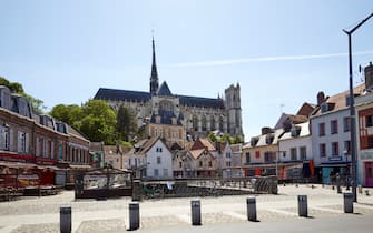 the cathedral of Amiens is the largest one in France. View from the typical district of the Hortillonnages