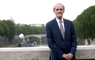 ROME, ITALY - JULY 13: French ambassador to Italy Christian Masset attends the temporary installation of 'Ponte Farnese' a Michelangelo Buonarroti's dream of a bridge linking Palazzo Farnese with Villa Farnesina over the stretch of the river Tiber near Ponte Sisto realized  by French artist Olivier Grossetête on July 13, 2021 in Rome, Italy. Made from cardboard , the 18-metre long "flying bridge" was built with the help of hundreds of volunteers, including children and students. (Photo by Franco Origlia/Getty Images)