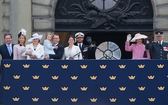 STOCKHOLM, SWEDEN - APRIL 30:  Christopher O'Neill, Princess Madeleine of Sweden, Prince Oscar of Sweden, Crown Princess Victoria of Sweden , Prince Daniel of Sweden, Princess Estelle of Sweden, Princess Sofia of Swden, Prince Carl Philip of Sweden and King Carl Gustaf of Sweden and Queen Silvia of Sweden attend the choral tribute and cortege during the celebrations of the 70th birthday of King Carl Gustaf of Sweden on April 30, 2016 in Stockholm, Sweden.  (Photo by Samir Hussein/WireImage)