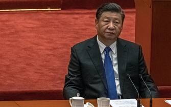 CHINA XINHAI ANNIVERSARY epa09514515 Chinese President Xi Jinping attends the Commemoration of the 110th anniversary of the Xinhai Revolution, at the Great Hall of the People, in Beijing, China, 09 October 2021. In 1911 the last imperial Qing Dynasty was overthrown and China became a republic ending over two thousand years of imperial rule. EPA/ROMAN PILIPEY