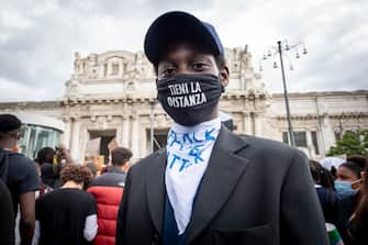 MILAN, ITALY - JUNE 07: Protester participate in a Black Lives Matter protest, in solidarity with U.S. protests over the death of George Floyd, against racism and police brutality at Piazza Duca D'Aosta on June 07, 2020 in Milan, Italy. The protest has been organized against racism after the death of George Floyd. The death of an African-American man, George Floyd, while in the custody of Minneapolis police has sparked protests across the United States as well as demonstrations of solidarity in many countries around the world. (Photo by Francesco Prandoni/Getty Images)