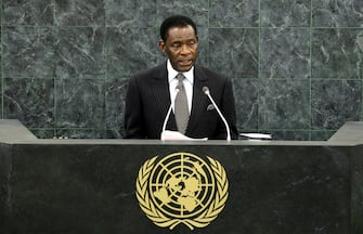 NEW YORK, NY - SEPTEMBER 26:  Equatoguinean President Teodoro Obiang Nguema Mbasogo addresses the 68th United Nations General Assembly at U.N. headquarters on September 26, 2013 in New York City. Over 120 prime ministers, presidents and monarchs are gathering this week for the annual meeting at the temporary General Assembly Hall at the U.N. headquarters while the General Assembly Building is closed for renovations.  (Photo by Justin Lane-Pool/Getty Images)