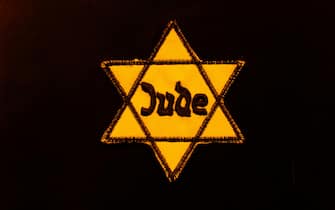 Jew David Star emblem used by Nazis at Memorial to the Holocaust Victims in Yitzhak Rabin Park, gallery exhibition - Rio de Janeiro, Brazil 01.17.2023