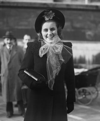 Kathleen Kennedy attending the wedding of Derek Parker Bowles and Ann de Trafford at the Brompton Oratory, London, 14th February 1939. (Photo by Keystone/Getty Images)