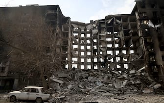 DONETSK REGION, UKRAINE - MARCH 25, 2022: A destroyed apartment block in the city of Mariupol.  The Russian Armed Forces are carrying out a special military operation in Ukraine.  Mikhail Tereshchenko / TASS / Sipa USA