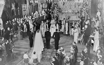 20th November 1947: The wedding of Princess Elizabeth and Prince Philip at Westminster Abbey, London.  (Photo by Keystone / Getty Images)