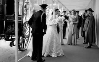 Princess Elizabeth wearing a diamond encrusted bridal gown   (Photo by PA Images via Getty Images)