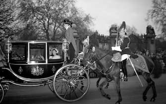 Princess Elizabeth in a carriage on her wedding day   (Photo by PA Images via Getty Images)