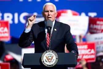 Vice President Mike Pence speaks at a "Make America Great Again!" rally at the Flagstaff Pulliam Airport in Flagstaff, Ariz. on Oct. 30, 2020.

Vice President Pence Flagstaff Oct 30 (Photo by Thomas Hawthorne/The Republic/USA Today Network/Sipa USA)