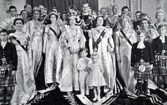 The coronation of Elizabeth II of the United Kingdom, took place on 2 June 1953 at Westminster Abbey, London. family group at Buckingham Palace. (Left to right) Prince Michael, the Duke of Kent, the Duchess of Kent, Crown Princess Marthe of Norway, Crown Prince Olaf of Norway, Princess Margaret, the Queen, the Duke of Edinburgh, Prince Charles, Princess Anne, Queen Elizabeth the Queen Mother, the Earl of Athlone, the Duke of Gloucester, the Princess Royal, the Earl of Harewood, Prince Richard, the Duchess of Gloucester, Prince William, and Princess Alice Countess of Athlone.. (Photo by: Universal History Archive/Universal Images Group via Getty Images)