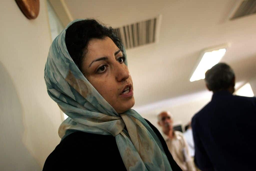 File Picture dated June 25, 2007 shows Iranian opposition human rights activist, Narges Mohammadi, at the Defenders of Human Rights Center in Tehran. Mohammadi an aide to Iranian Nobel peace winner Shirin Ebadi has been arrested before the anniversary of Iran's disputed presidential election, Ebadi's rights groups said on June 11, 2010. (Photo by BEHROUZ MEHRI / AFP) (Photo by BEHROUZ MEHRI/AFP via Getty Images)