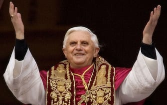 VATICAN CITY, VATICAN - APRIL 19:  Newly elected Pope Benedict XVI appears on the central balcony of St Peter's Basilica on April 19, 2005  in Vatican City. German Cardinal Joseph Ratzinger was elected the 265th Pope and will lead the world's 1 billion Catholics.  (Photo by Peter Macdiarmid/Getty Images)