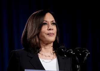 WASHINGTON, DC - AUGUST 27: Democratic Vice Presidential nominee Sen. Kamala Harris (D-CA.), delivers remarks during a campaign event on August 27, 2020 in Washington, DC. Harris discussed President Donald Trump's failure to handle the COVID-19 pandemic and protect working families from the economic fallout prior to the last night of the Republican National Convention. (Photo by Michael A. McCoy/Getty Images)