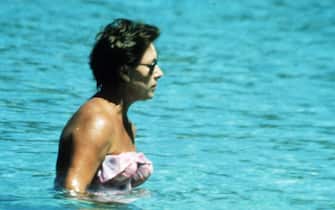 Princess Margaret swimming in Mustique whilst on holiday with boyfriend Roddy Llewellyn in 1976.