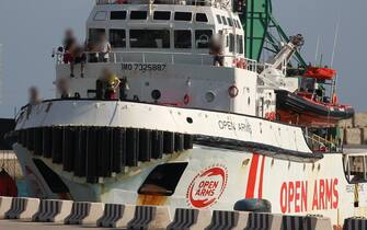 La nave Open Arms L'arrivo della Open Arms a Porto Empedocle (Agrigento), 21 agosto 2019. ANSA/PASQUALE MONTANA LAMPO