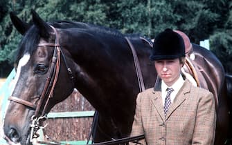 1976 OLYMPICS: Princess Anne (later the Princess Royal) with the Queen's horse, Goodwill, at Smith's Lawn, Windsor, during a break in training with the British Olympic team for the three-day event at the Montreal Olympic Games in Canada.   (Photo by PA Images via Getty Images)