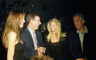 Melania Trump, Prince Andrew, Gwendolyn Beck and Jeffrey Epstein at a party at the Mar-a-Lago club, Palm Beach, Florida, February 12, 2000. (Photo by Davidoff Studios/Getty Images)