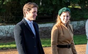 KING'S LYNN, ENGLAND - DECEMBER 25: Princess Beatrice and Edoardo Mapelli Mozziconi attend the Christmas Day Church service at Church of St Mary Magdalene on the Sandringham estate on December 25, 2019 in King's Lynn, United Kingdom. (Photo by UK Press Pool/UK Press via Getty Images)