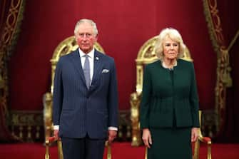 LONDON, ENGLAND - FEBRUARY 20: Prince Charles, Prince of Wales and Camilla, Duchess of Cornwall in the Ballroom during the The Queen's Anniversary Prizes at Buckingham Palace on February 20, 2020 in London, England. Presented every two years, the Queenâ  s anniversary prizes are the highest national honour awarded to UK colleges and universities. Submitted work is judged to show excellence, innovation, impact and deliver real public benefit.  (Photo by Chris Jackson-WPA Pool/Getty Images)