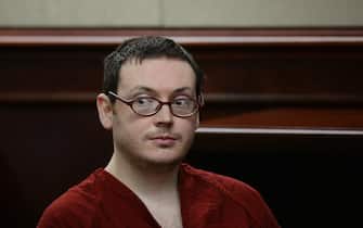 CENTENNIAL, CO - AUGUST 24: James Holmes appears in court to be formally sentenced, August 24, 2015. Victims and their families were given the opportunity to speak about the shooting and its effects on their lives. The formal sentencing began Monday at Arapahoe County District Court in Centennial. (Photo by RJ Sangosti/The Denver Post) 

               